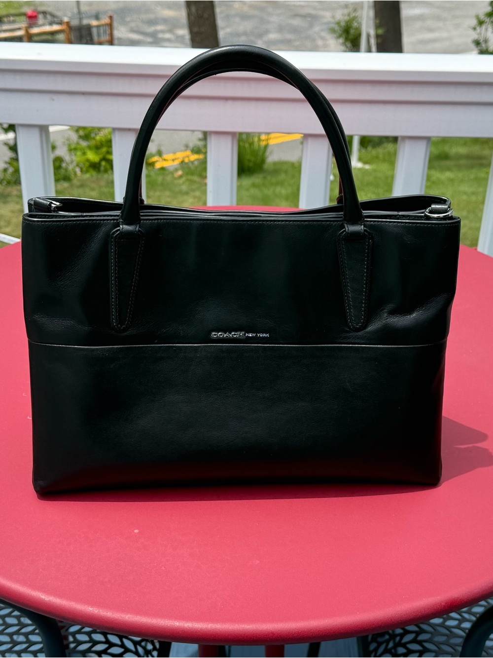 Coach Black Leather Borough bag purse handbag with Silver hardware